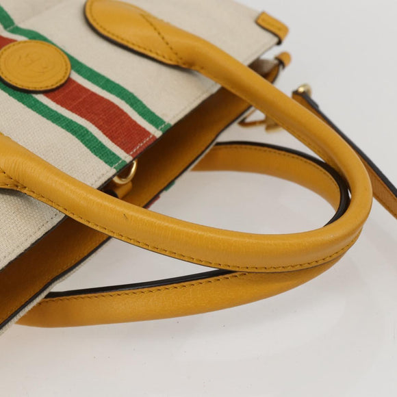 GUCCI Web Sherry Line Hand Bag Canvas 2way Beige Gold Auth BA9056