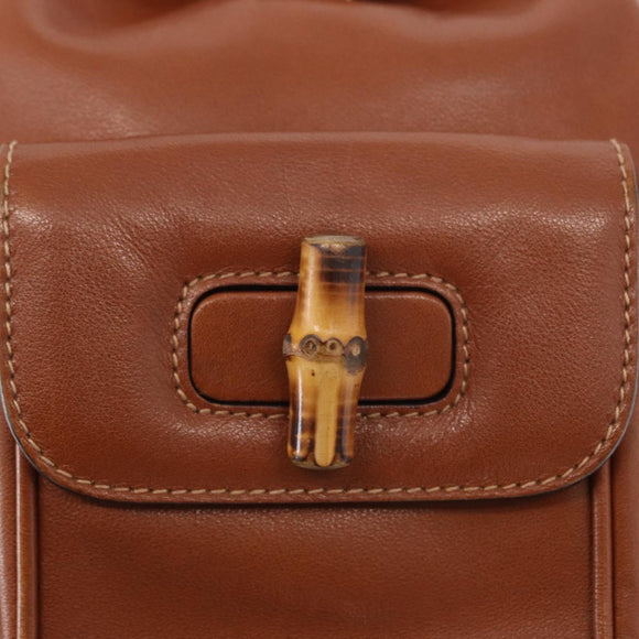 GUCCI Bamboo Backpack Leather Brown Gold 003 1705 0030 Auth BA9057