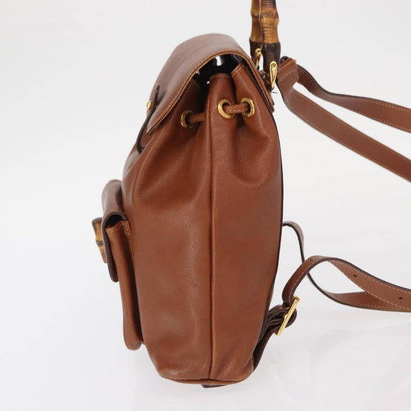 GUCCI Bamboo Backpack Leather Brown Gold 003 1705 0030 Auth BA9057