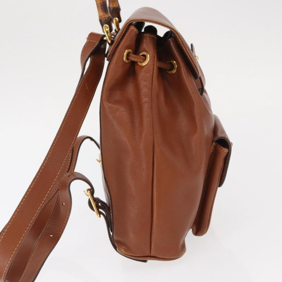 GUCCI Bamboo Backpack Leather Brown Gold 003 1705 0030 Auth BA9057