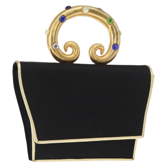 GIVENCHY Hand Bag Nylon Black Gold Auth BA9060