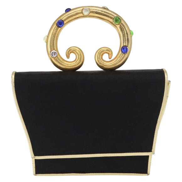 GIVENCHY Hand Bag Nylon Black Gold Auth BA9060