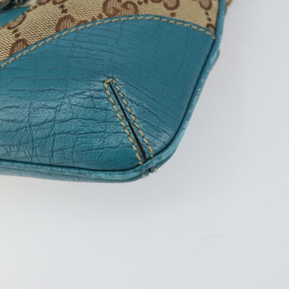 GUCCI GG Canvas Shoulder Bag Beige Turquoise Blue Gold 141506 Auth BA9062