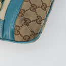 GUCCI GG Canvas Shoulder Bag Beige Turquoise Blue Gold 141506 Auth BA9062-11