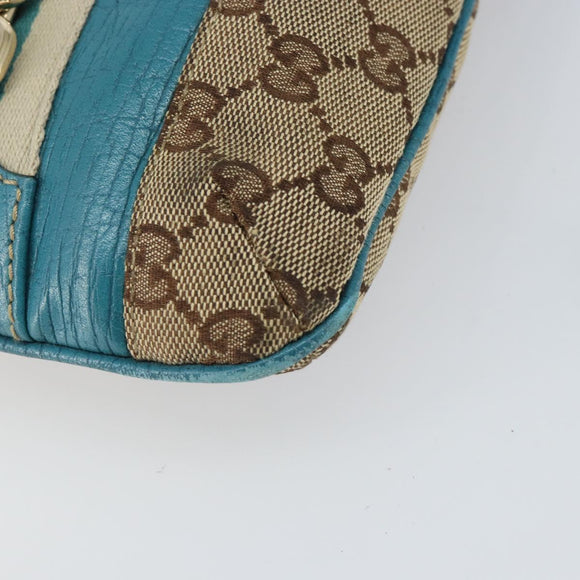 GUCCI GG Canvas Shoulder Bag Beige Turquoise Blue Gold 141506 Auth BA9062