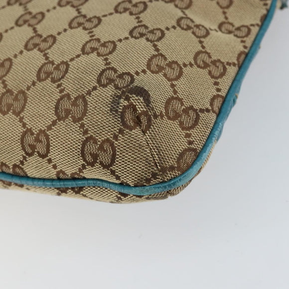 GUCCI GG Canvas Shoulder Bag Beige Turquoise Blue Gold 141506 Auth BA9062