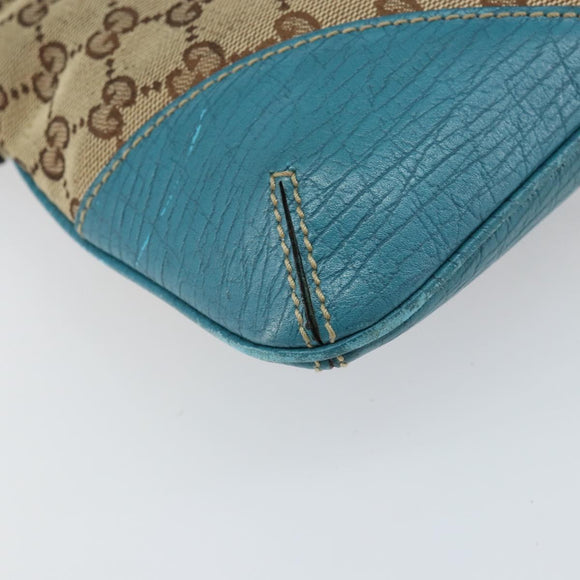 GUCCI GG Canvas Shoulder Bag Beige Turquoise Blue Gold 141506 Auth BA9062