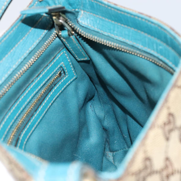 GUCCI GG Canvas Shoulder Bag Beige Turquoise Blue Gold 141506 Auth BA9062