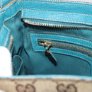 GUCCI GG Canvas Shoulder Bag Beige Turquoise Blue Gold 141506 Auth BA9062-19