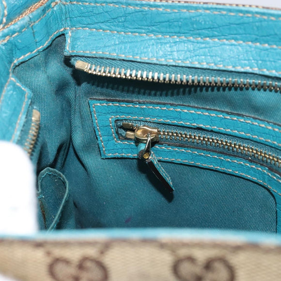GUCCI GG Canvas Shoulder Bag Beige Turquoise Blue Gold 141506 Auth BA9062