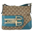 GUCCI GG Canvas Shoulder Bag Beige Turquoise Blue Gold 141506 Auth BA9062-2