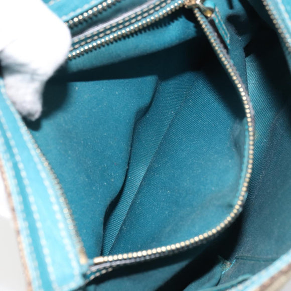 GUCCI GG Canvas Shoulder Bag Beige Turquoise Blue Gold 141506 Auth BA9062