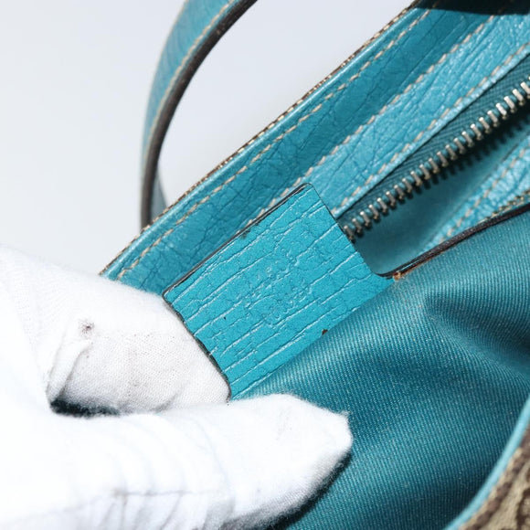 GUCCI GG Canvas Shoulder Bag Beige Turquoise Blue Gold 141506 Auth BA9062