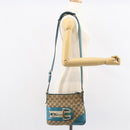 GUCCI GG Canvas Shoulder Bag Beige Turquoise Blue Gold 141506 Auth BA9062-22