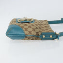 GUCCI GG Canvas Shoulder Bag Beige Turquoise Blue Gold 141506 Auth BA9062-4
