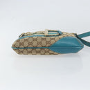 GUCCI GG Canvas Shoulder Bag Beige Turquoise Blue Gold 141506 Auth BA9062-9