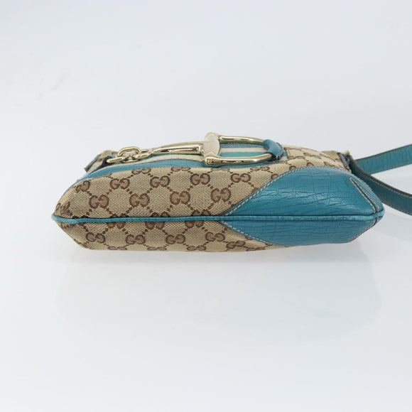 GUCCI GG Canvas Shoulder Bag Beige Turquoise Blue Gold 141506 Auth BA9062