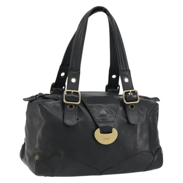 Chloe Tote Bag Leather Black Gold Auth BA9069