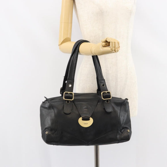 Chloe Tote Bag Leather Black Gold Auth BA9069