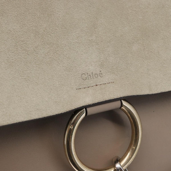 Chloe Fay Shoulder Bag Suede Leather Beige Gold Auth BA9070
