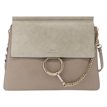 Chloe Fay Shoulder Bag Suede Leather Beige Gold Auth BA9070 - 0