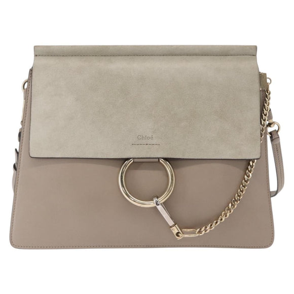 Chloe Fay Shoulder Bag Suede Leather Beige Gold Auth BA9070