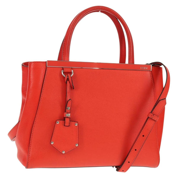 FENDI 2 JOURS Hand Bag Leather 2way Yellow Silver Auth BA9071