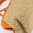 FENDI Celeria Hand Bag Raffia Beige Silver Auth BA9072-14