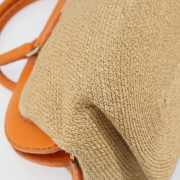 FENDI Celeria Hand Bag Raffia Beige Silver Auth BA9072