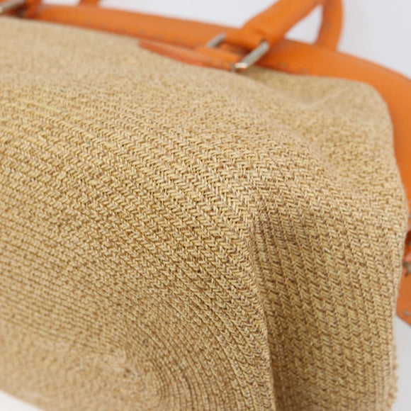 FENDI Celeria Hand Bag Raffia Beige Silver Auth BA9072