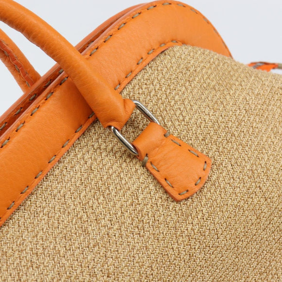 FENDI Celeria Hand Bag Raffia Beige Silver Auth BA9072