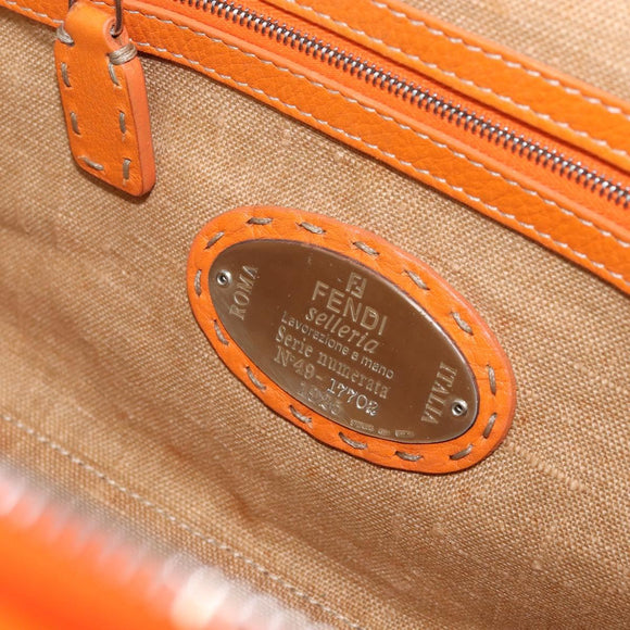 FENDI Celeria Hand Bag Raffia Beige Silver Auth BA9072