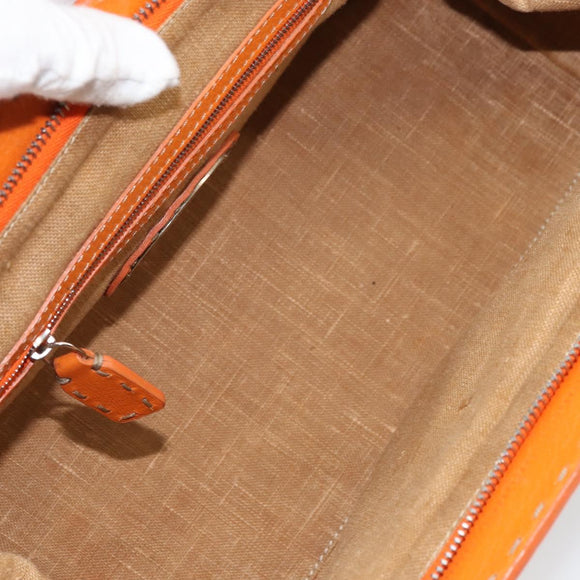 FENDI Celeria Hand Bag Raffia Beige Silver Auth BA9072