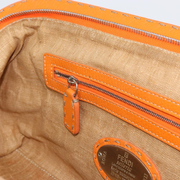 FENDI Celeria Hand Bag Raffia Beige Silver Auth BA9072