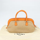 FENDI Celeria Hand Bag Raffia Beige Silver Auth BA9072-12