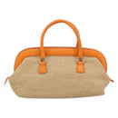 FENDI Celeria Hand Bag Raffia Beige Silver Auth BA9072-2