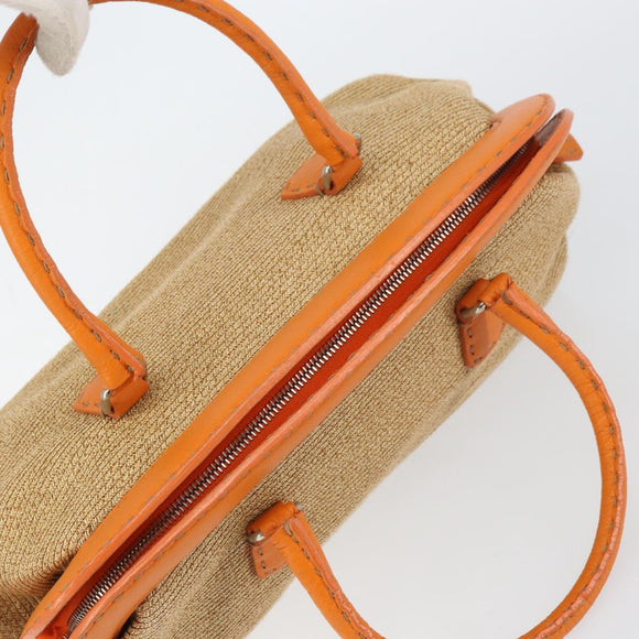 FENDI Celeria Hand Bag Raffia Beige Silver Auth BA9072