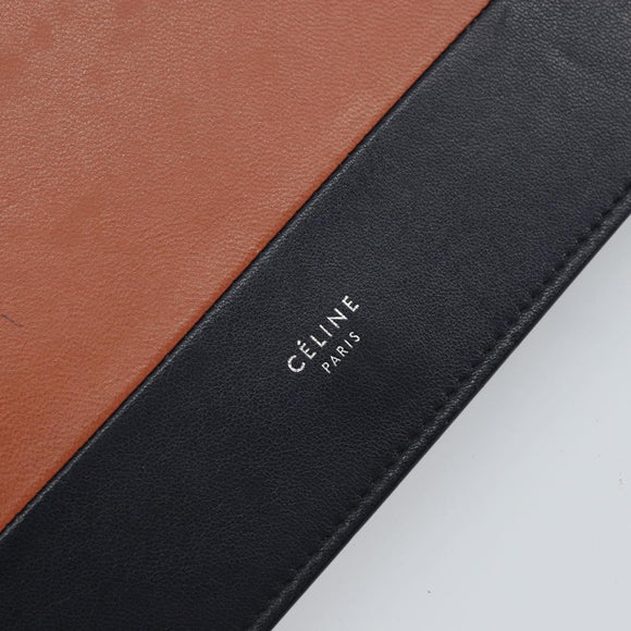 CELINE Frame Evening Chain Wallet Leather Black Silver Auth BA9073