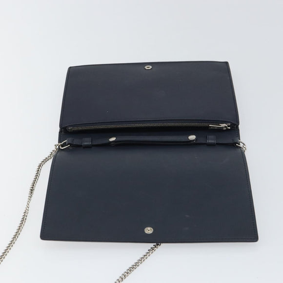 CELINE Frame Evening Chain Wallet Leather Black Silver Auth BA9073