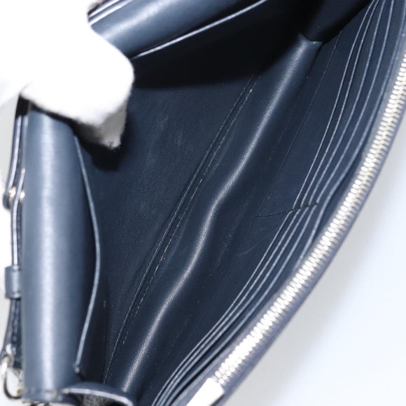 CELINE Frame Evening Chain Wallet Leather Black Silver Auth BA9073