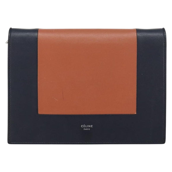 CELINE Frame Evening Chain Wallet Leather Black Silver Auth BA9073