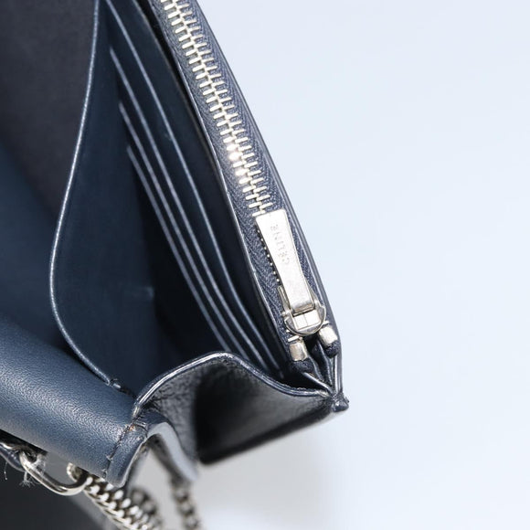 CELINE Frame Evening Chain Wallet Leather Black Silver Auth BA9073