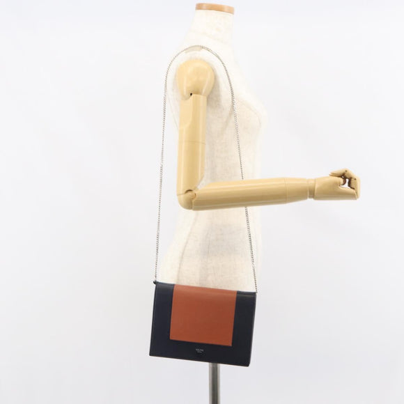 CELINE Frame Evening Chain Wallet Leather Black Silver Auth BA9073