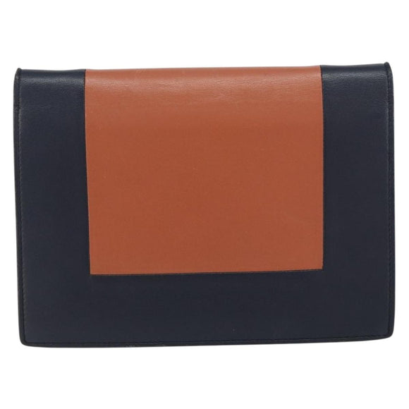 CELINE Frame Evening Chain Wallet Leather Black Silver Auth BA9073