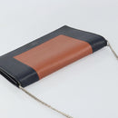 CELINE Frame Evening Chain Wallet Leather Black Silver Auth BA9073-6