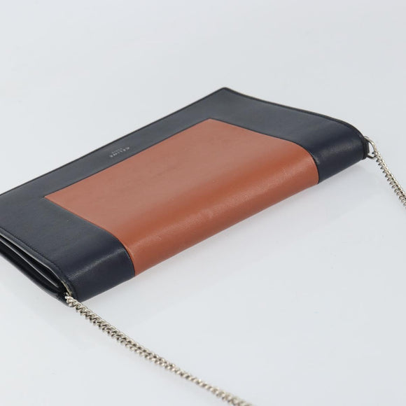 CELINE Frame Evening Chain Wallet Leather Black Silver Auth BA9073