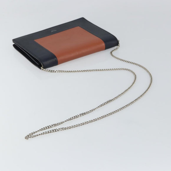 CELINE Frame Evening Chain Wallet Leather Black Silver Auth BA9073