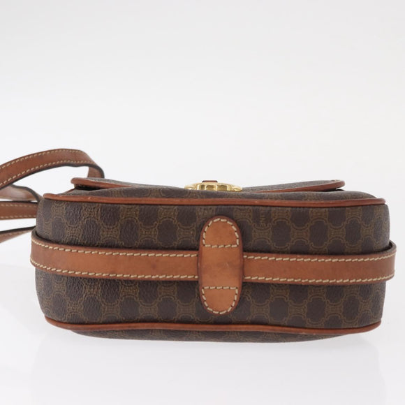 CELINE Macadam Canvas Shoulder Bag PVC Leather Brown Gold Auth BA9074