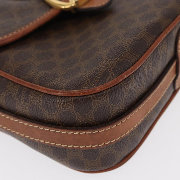 CELINE Macadam Canvas Shoulder Bag PVC Leather Brown Gold Auth BA9074