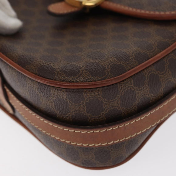 CELINE Macadam Canvas Shoulder Bag PVC Leather Brown Gold Auth BA9074